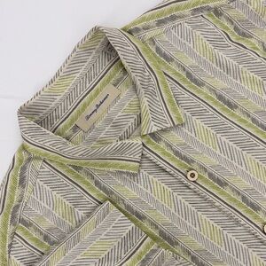 Tommy Bahama Beige and Olive Chevron Men's Shirt Size XXL